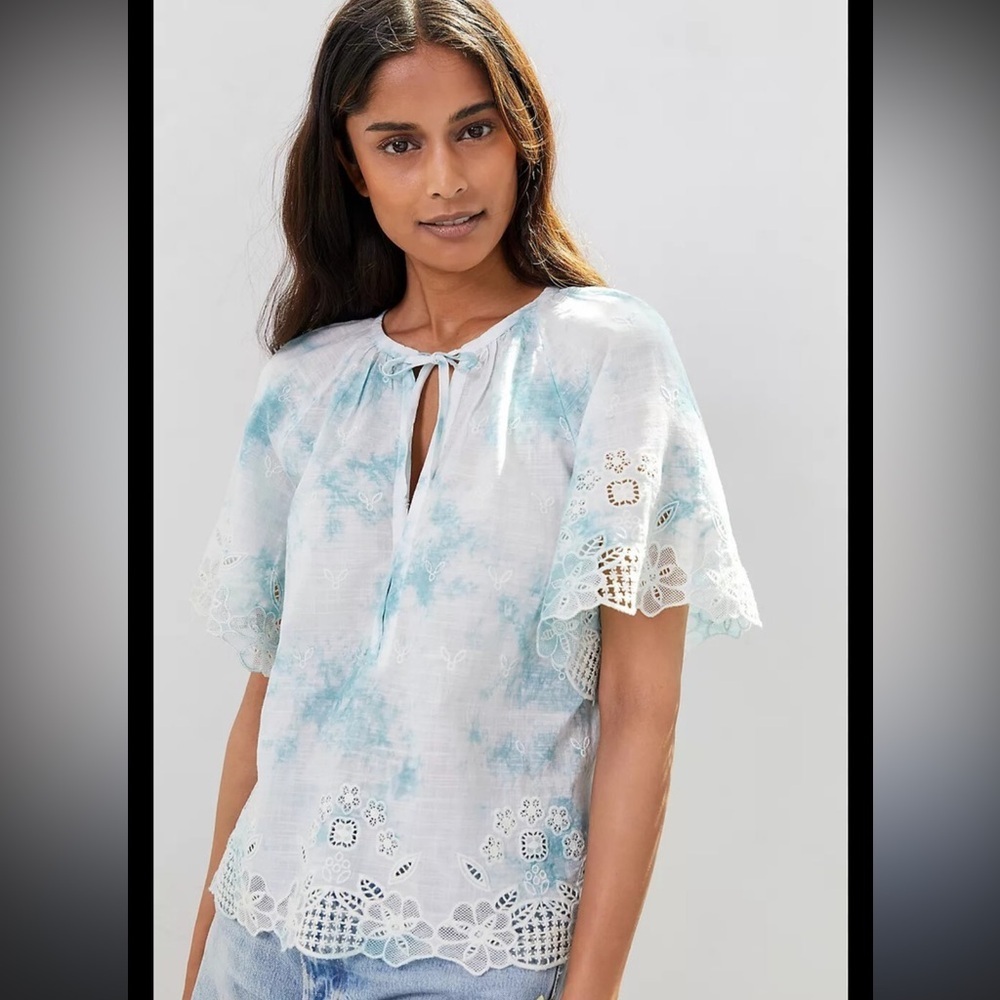 ANTHROPOLOGIE Olivia Embroidered Tie-Dye Blouse